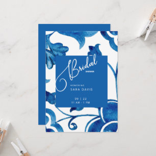 Invitation Fête de mariage Carrelage Méditerranéen Cobalt Col