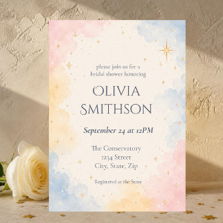 Invitation Fête de Mariage Céleste Aquarelle Étoiles