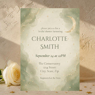 Invitation Fête de mariage céleste au champagne vert sauge