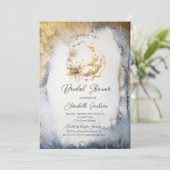 Invitation Fête de mariage Céleste Fleur Lune Or (Debout devant)