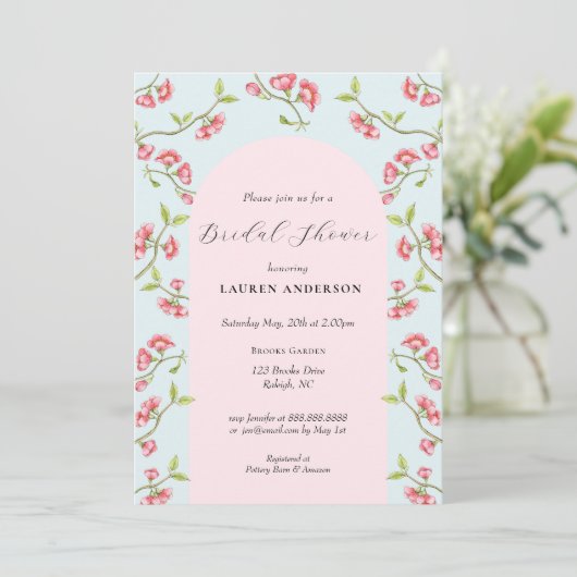 Invitation Fête de mariage Cerisier en fleurs Rose & Bleu  (Debout devant)