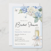 Invitation Fête de mariage Champagné et Hydrangea Bleu (Devant)