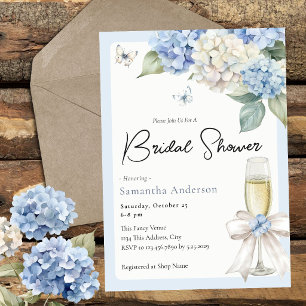 Invitation Fête de mariage Champagné et Hydrangea Bleu