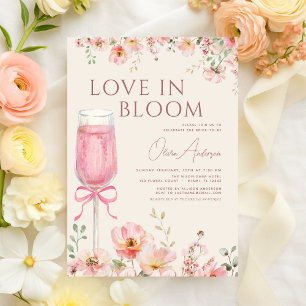 Invitation Fête de mariage Champagne Pink Bow Love in Bloom