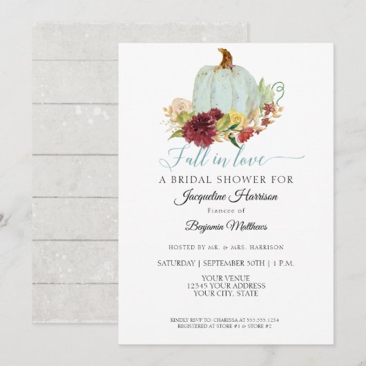 Invitation Fête de mariage champêtre avec fleurs bordeaux et (Devant / Derrière)