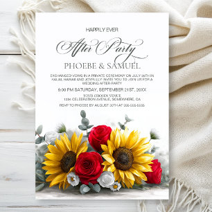 Invitation Fête de mariage champêtre avec soleil et rose roug