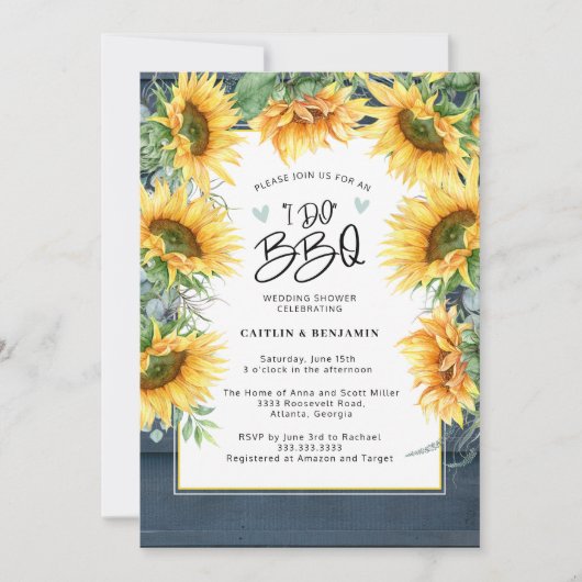 Invitation Fête de mariage champêtre bleu ensoleillé Rustique (Devant)