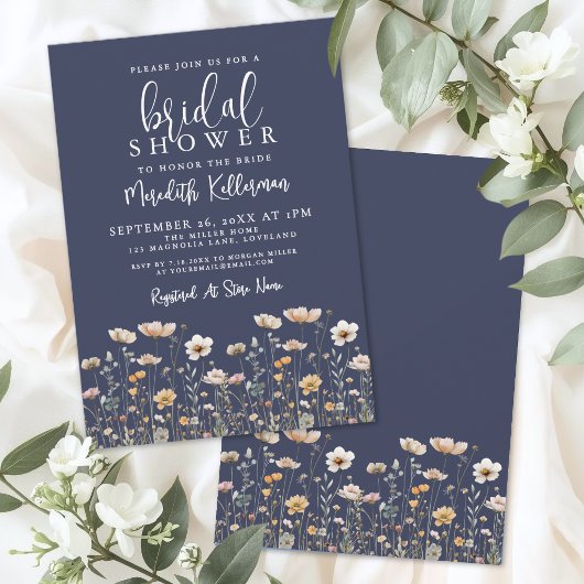 Invitation Fête de mariage champêtre bleu marine