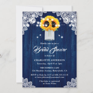 Invitation Fête de mariage champêtre bleu marine bois dentell