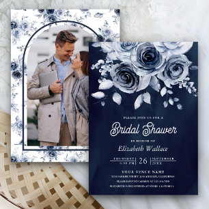 Invitation Fête de mariage champêtre bleu poussiéreux et fleu