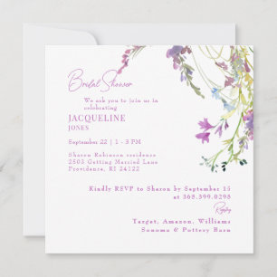 Invitation Fête de mariage champêtre carré lavande