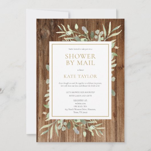 Invitation Fête de Mariage Champêtre en Bois par Courrier à F (Devant)