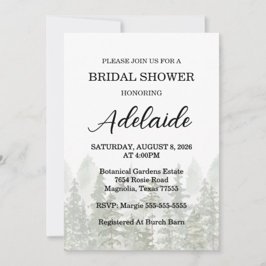 Invitation Fête de mariage champêtre en forêt verte (Devant)