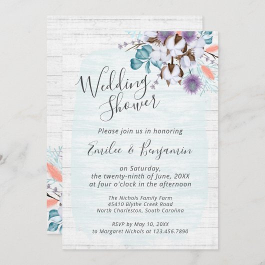 Invitation Fête de mariage champêtre fleuri en coton du Sud (Devant / Derrière)