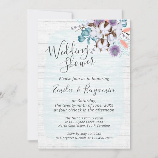 Invitation Fête de mariage champêtre fleurie en coton du Sud (Devant)