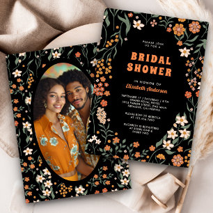 Invitation Fête de mariage champêtre orange noir groovy