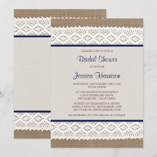 Invitation Fête de Mariage Champêtre Toile de Jute & Dentelle