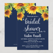 Invitation Fête de mariage champêtre Tournesol Navy (Devant / Derrière)