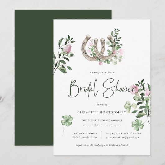 Invitation Fête de mariage chic aux trèfles botaniques (Devant / Derrière)