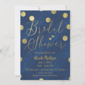 Invitation Fête de mariage chic et glamour moderne bleu et or (Devant)