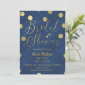 Invitation Fête de mariage chic et glamour moderne bleu et or (Debout devant)