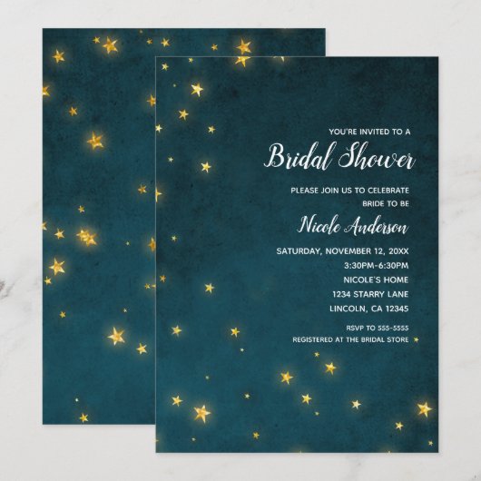 Invitation Fête de Mariage Ciel Céleste Étoiles Scintillantes (Devant / Derrière)