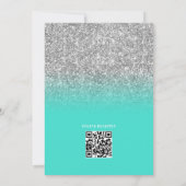 Invitation Fête de mariage code QR turquoise paillettes argen (Dos)
