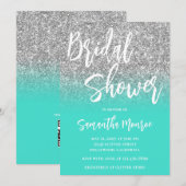 Invitation Fête de mariage code QR turquoise paillettes argen (Devant / Derrière)
