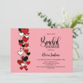 Invitation Fête de mariage Cœurs Rouge Noir (Debout devant)