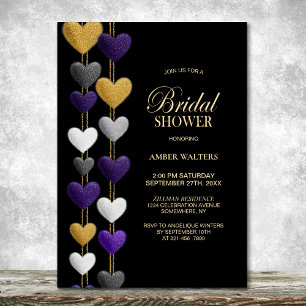 Invitation Fête de mariage Cœurs violets et dorés