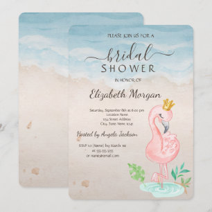 Invitation Fête de Mariage Coquillages de Plage Flamants Rose