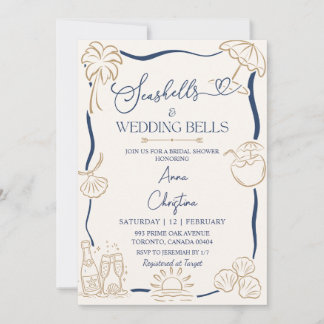Invitation Fête de mariage coquilles marines cloches de maria