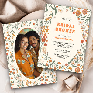 Invitation Fête de mariage Cream Orange Groovy Wildflower