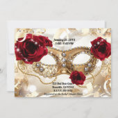 Invitation Fête de Mariage Crème Or Roses Rouges Mascarade (Dos)