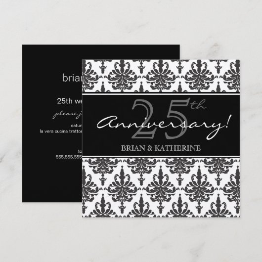 Invitation Fête de mariage de 25 ans en métal argenté (Devant / Derrière)