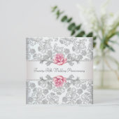 Invitation Fête de mariage de 25 ans Rose Damask Argent (Debout devant)