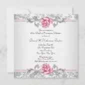 Invitation Fête de mariage de 25 ans Rose Pâle Damask Argent (Dos)