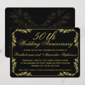 Invitation Fête de mariage de 50 ans élégante noire et or (Devant / Derrière)