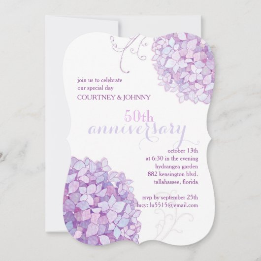 Invitation Fête de mariage de 50 ans Élégantes Hydrangeas (Devant)