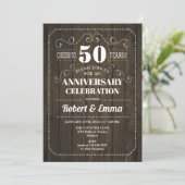 Invitation Fête de mariage de 50 ans en bois rustique (Debout devant)