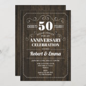 Invitation Fête de mariage de 50 ans en bois rustique (Devant / Derrière)