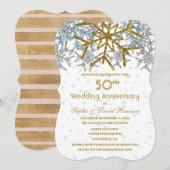 Invitation Fête de mariage de 50 ans Flocons de neige en arge (Devant / Derrière)