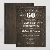 Invitation Fête de mariage de 60 ans en bois rustique (Devant / Derrière)