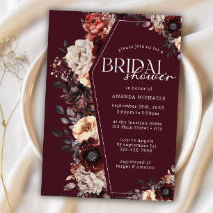 Invitation Fête de mariage de cercueil floral bordeaux lunati