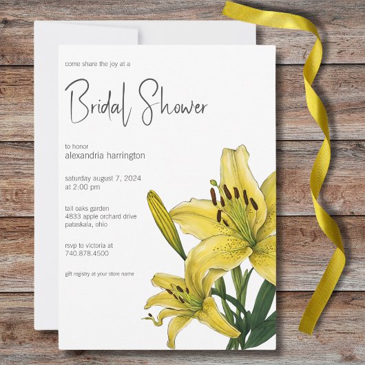 Invitation Fête de mariage délicate Lily jaune