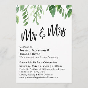 Invitation Fête de mariage des jeunes mariés Mr & Mrs aquarel