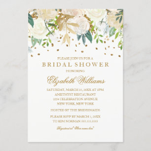 Invitation Fête de mariage doré pailleté avec motifs floraux