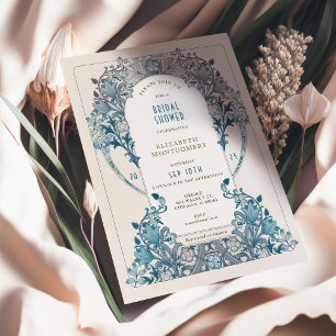 Invitation Fête de Mariage Dusty Blue Art Nouveau Morris