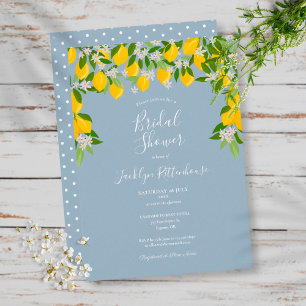 Invitation Fête de mariage Dusty Blue Fleur de Citron et Verd