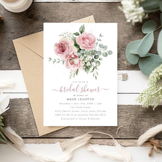 Invitation Fête de mariage élégante aux fleurs roses